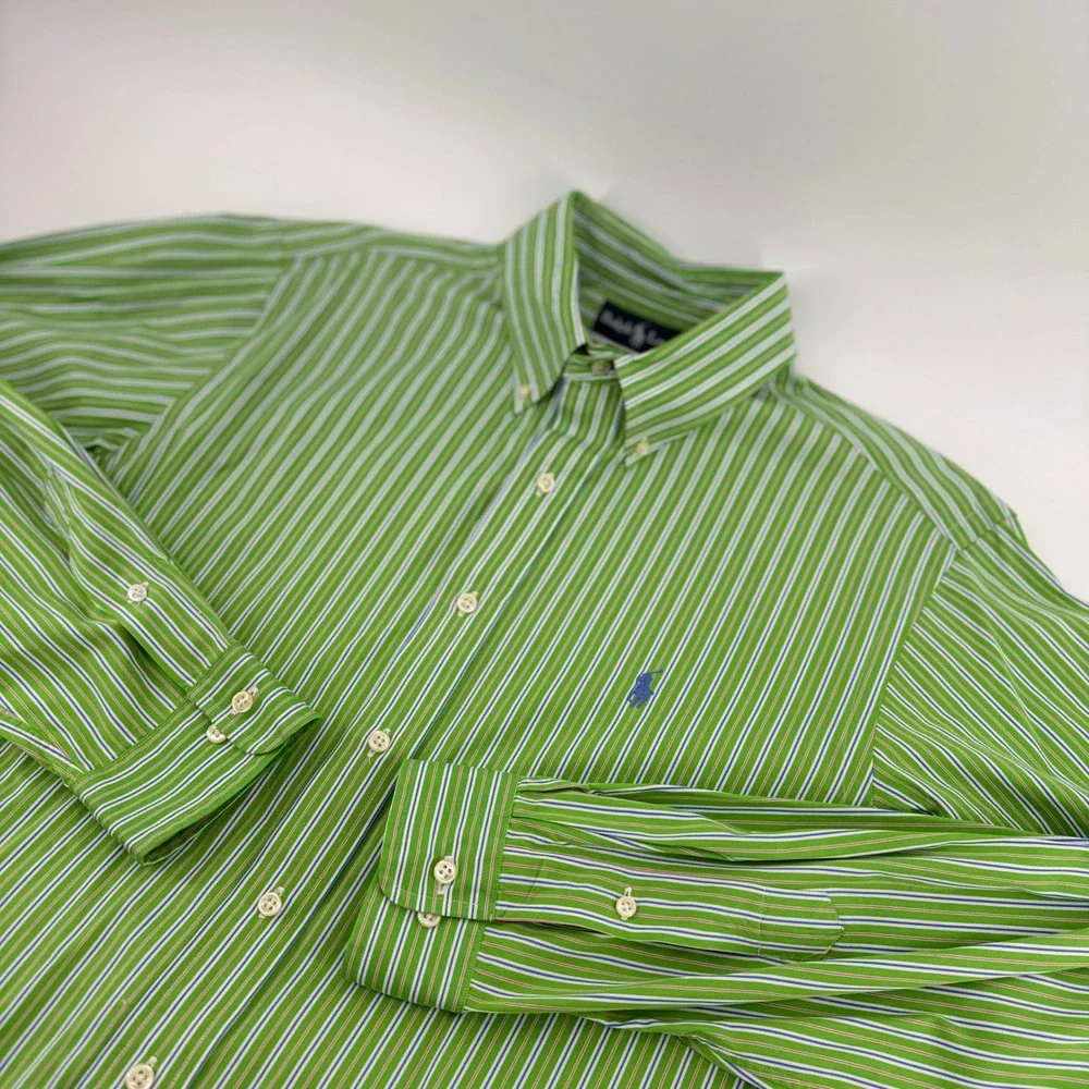 Ralph Lauren Classic Fit Mens Green Multi Stripe Button Down Shirt 16.5 34/35